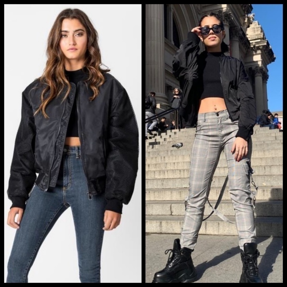 💕LF CARMAR💕 Black Oversized Mesh Bomber Jacket